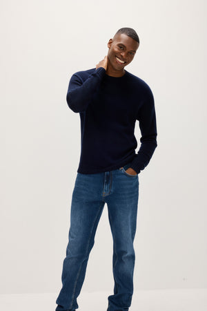 Man Chunky O-neck Sweater - Navy