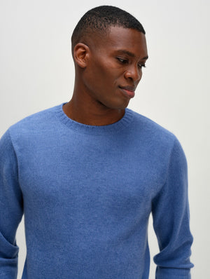 Man Chunky O-neck Sweater - Ocean Blue