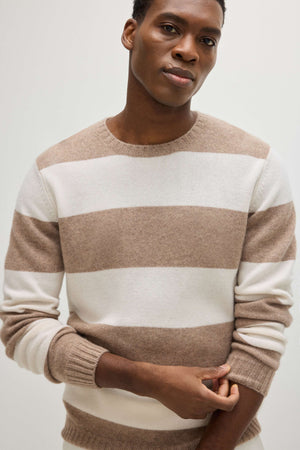 Man Chunky O-neck striped - Mink/White