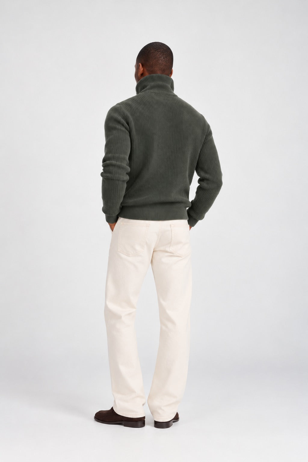 Davida Man Chunky Rib Half Zip Sweaters Army Green