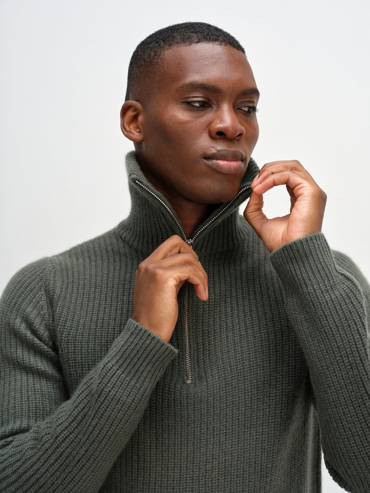 Davida Man Chunky Rib Half Zip Sweaters Army Green