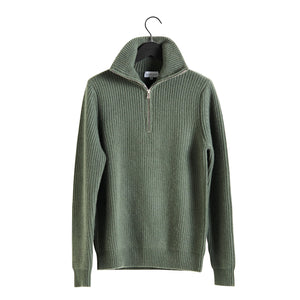 Man Chunky Rib Half Zip - Army Green