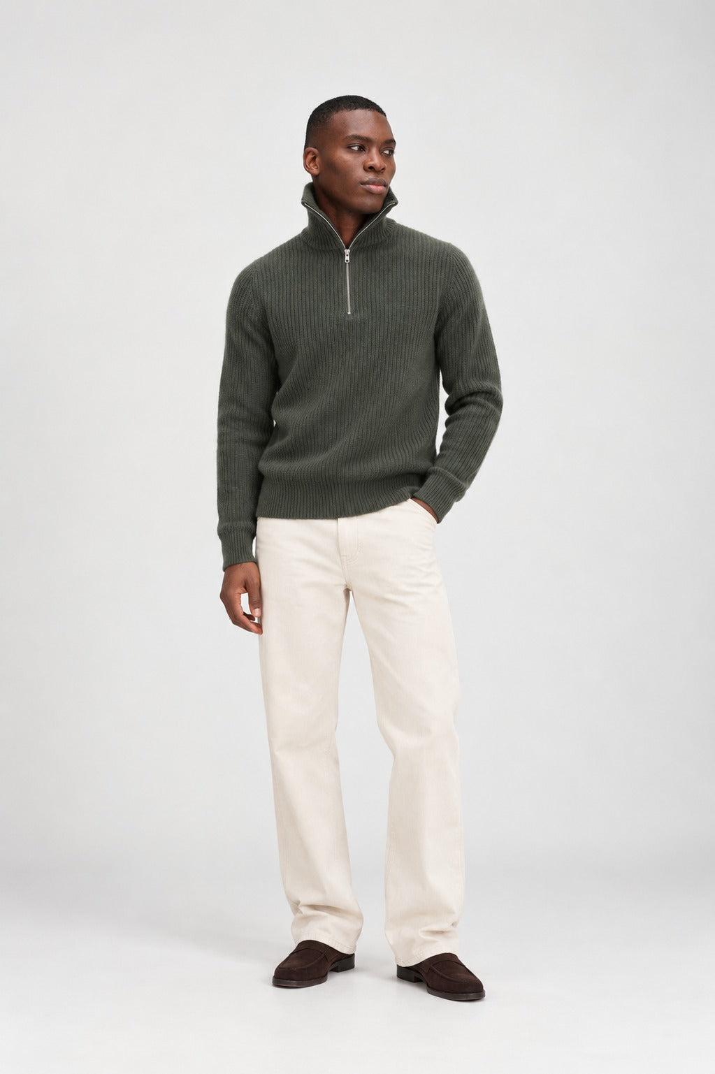 Davida Man Chunky Rib Half Zip Sweaters Army Green