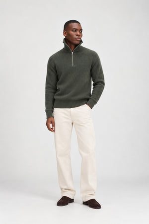 Man Chunky Rib Half Zip - Army Green