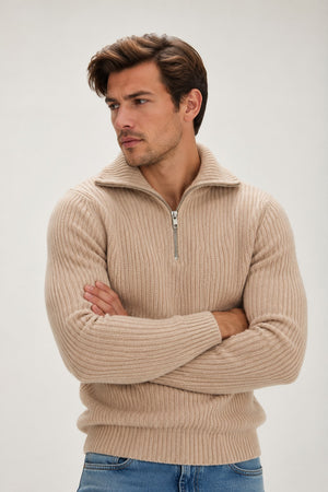 Man Chunky Rib Half Zip - Mink