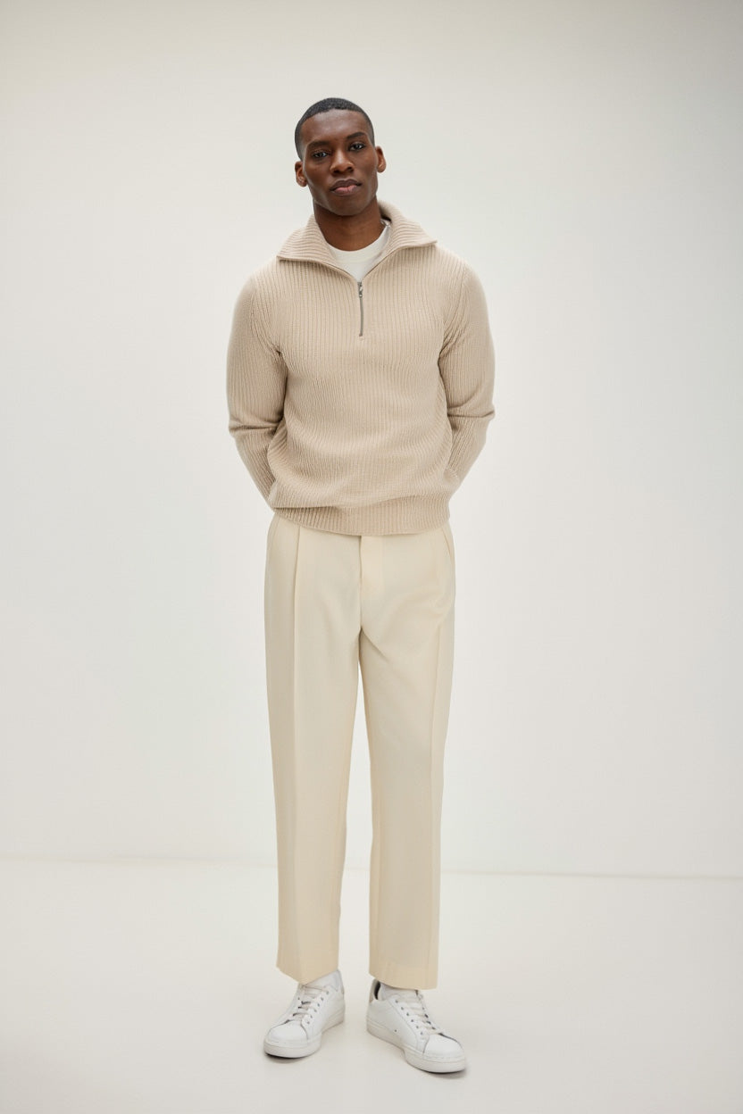 Davida Man Chunky Rib Half Zip Sweaters Sand
