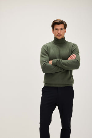 Man Chunky Roll Neck Sweater - Army Green
