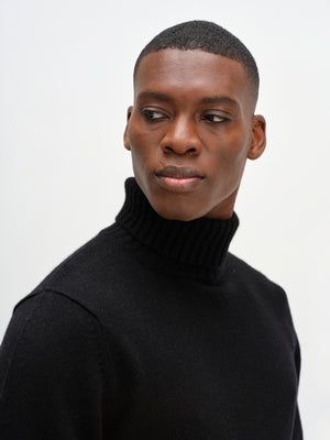 Man Chunky Roll Neck Sweater - Black