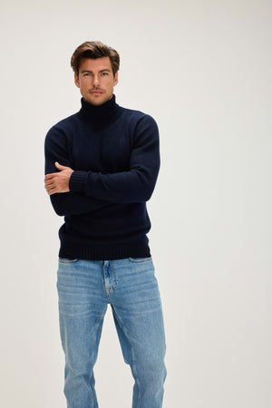 Man Chunky Roll Neck Sweater - Navy