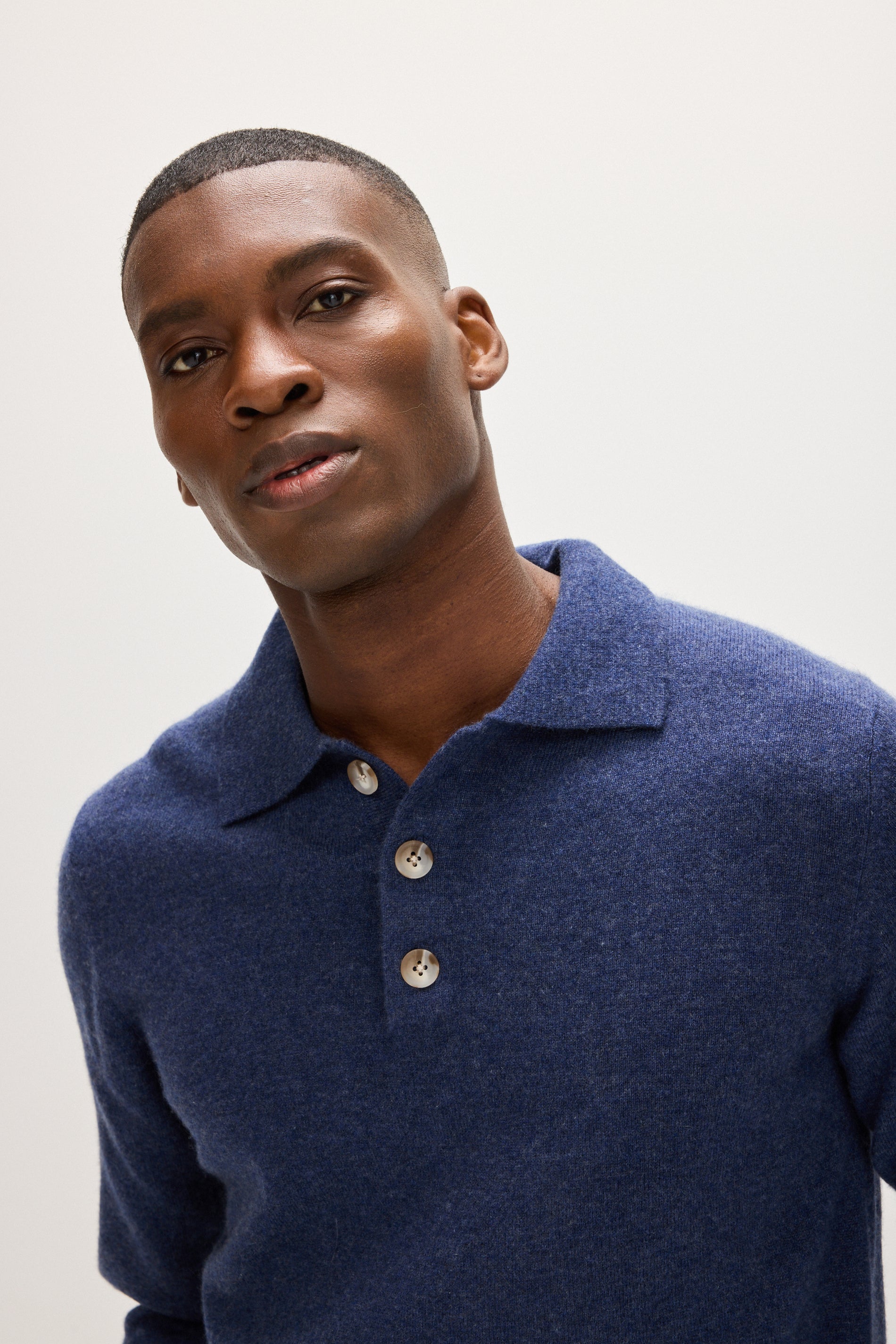Davida Man Collar Sweaters Denim Blue