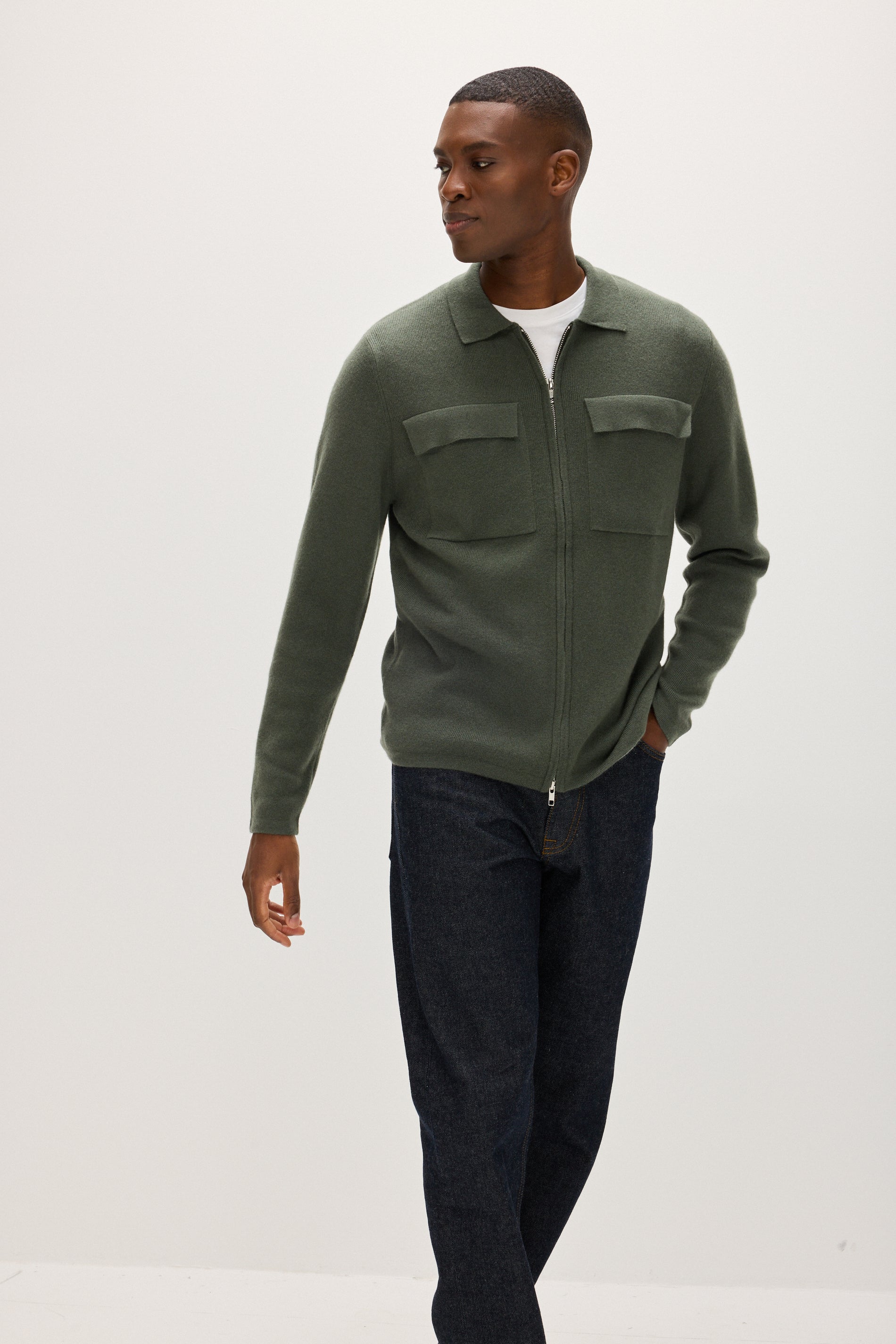 Davida Man Collar Jacket Cardigans Army Green