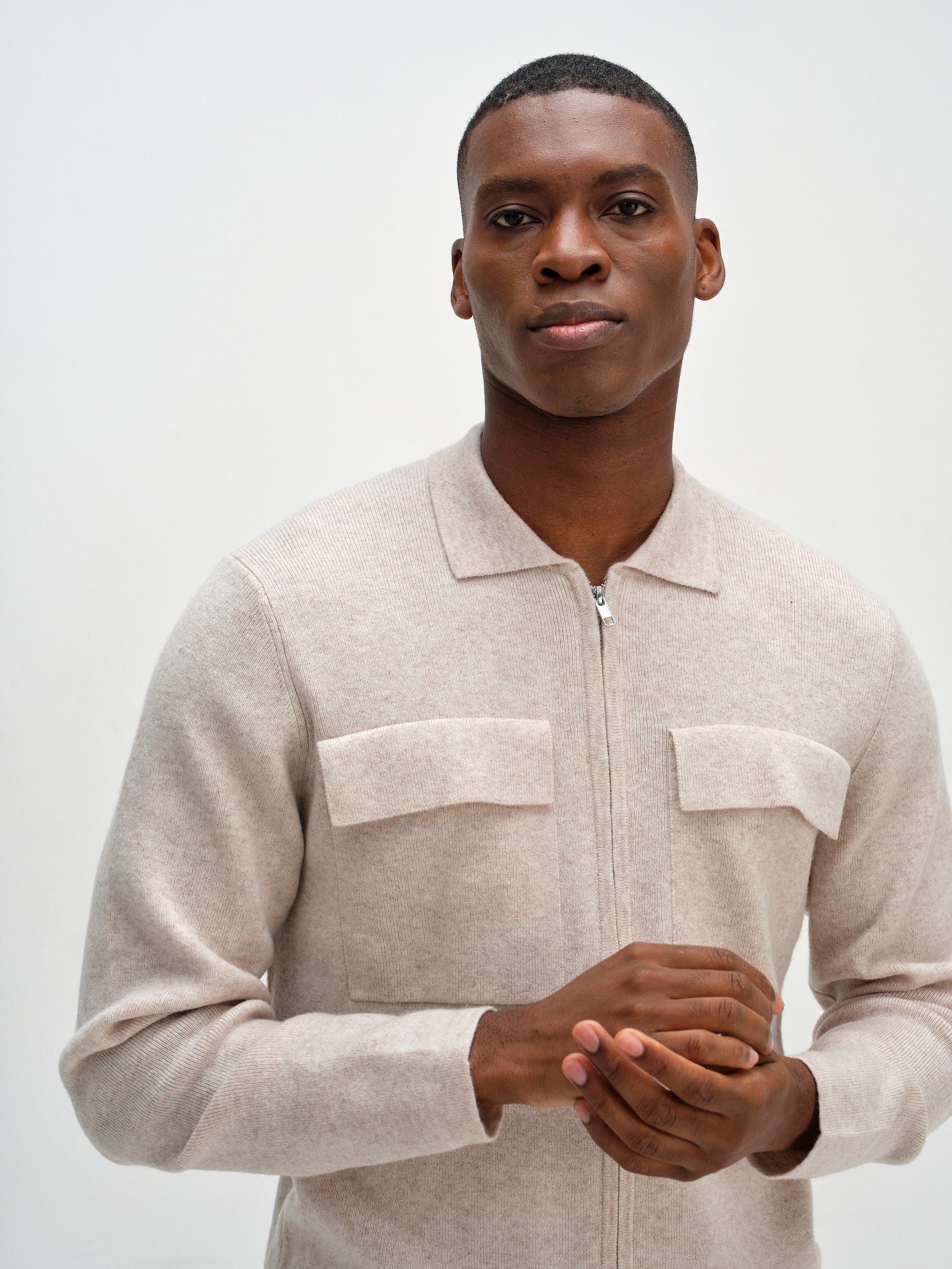 Davida Man Collar Jacket Cardigans Light Beige