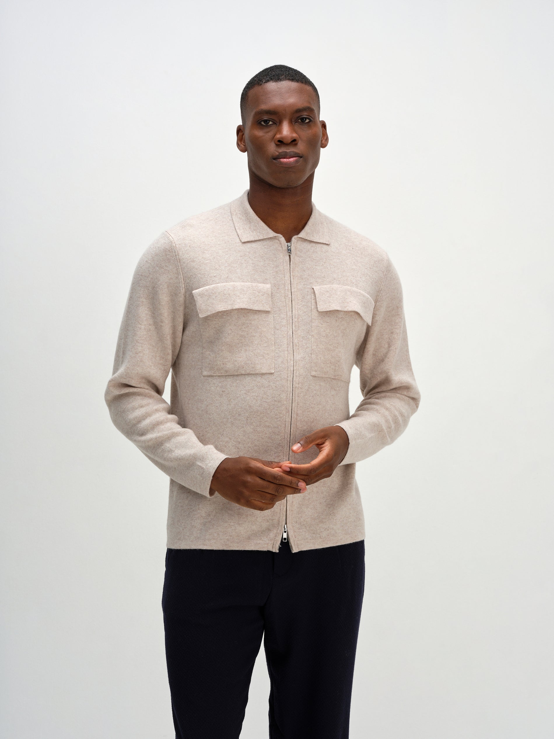 Davida Man Collar Jacket Cardigans Light Beige