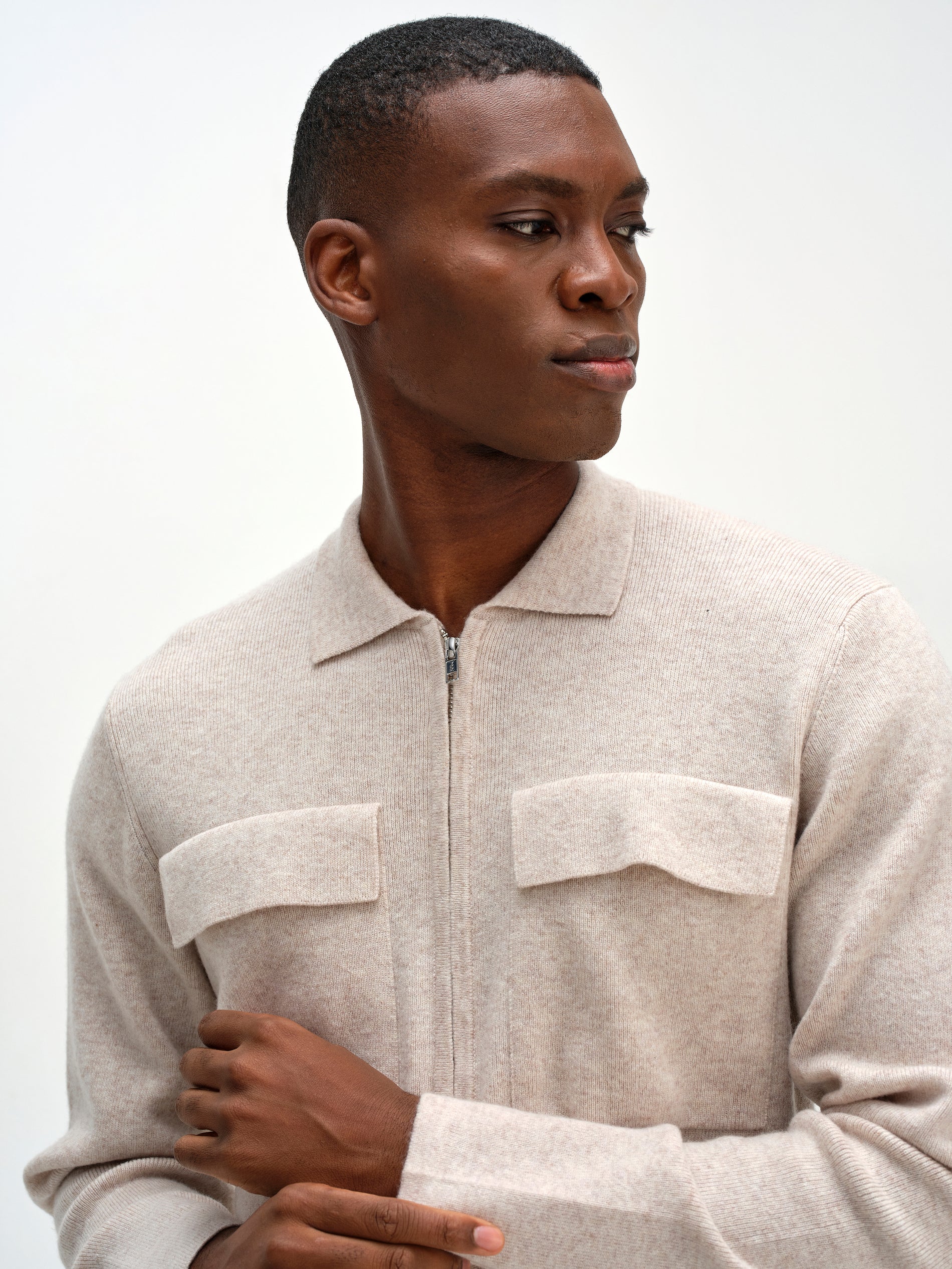 Davida Man Collar Jacket Cardigans Light Beige