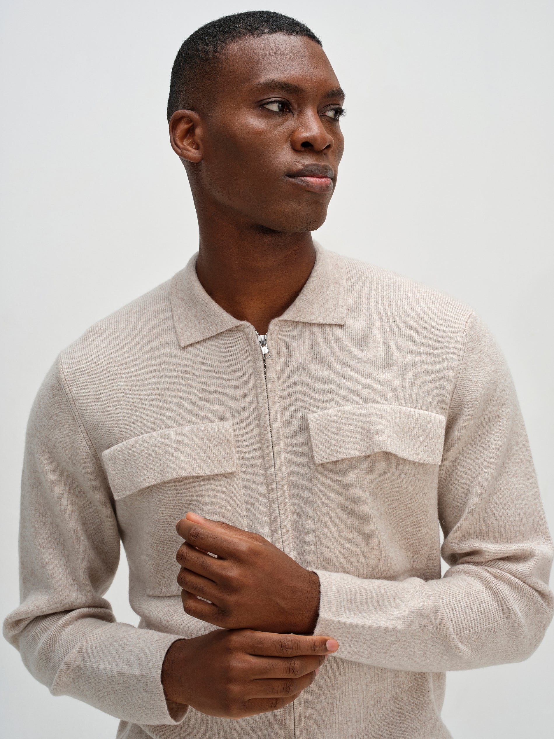 Davida Man Collar Jacket Cardigans Light Beige