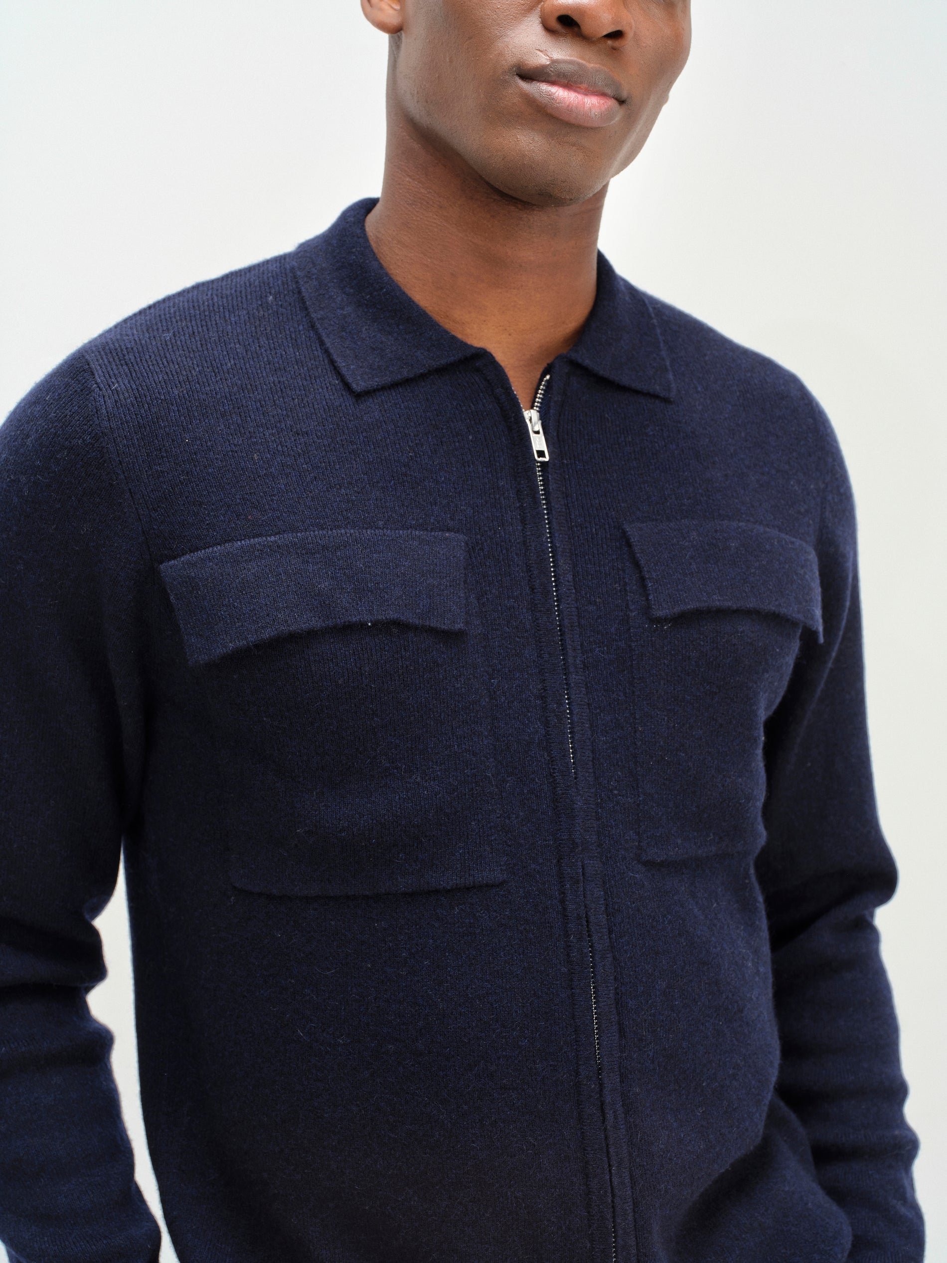 Davida Man Collar Jacket Cardigans Navy