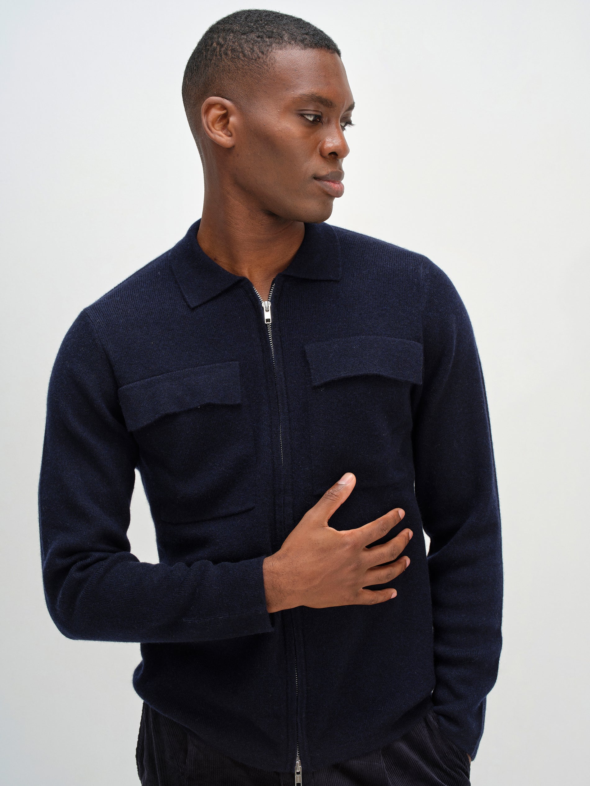 Davida Man Collar Jacket Cardigans Navy
