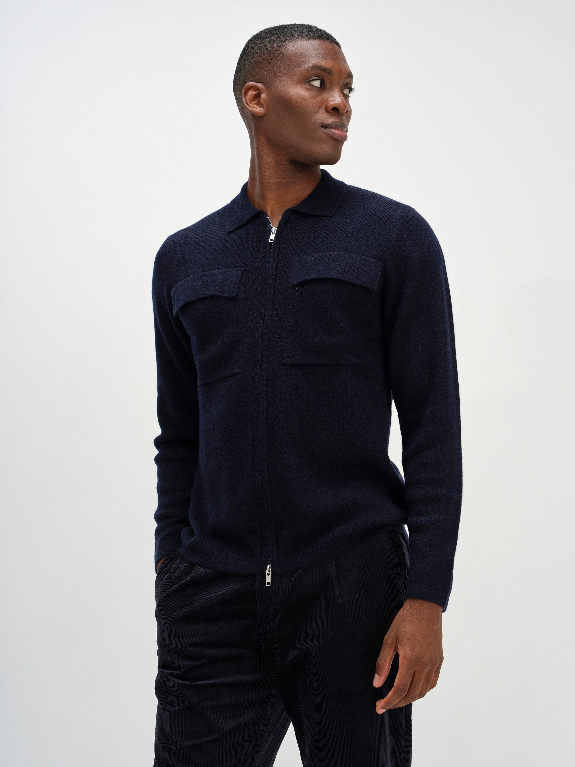 Davida Man Collar Jacket Cardigans Navy