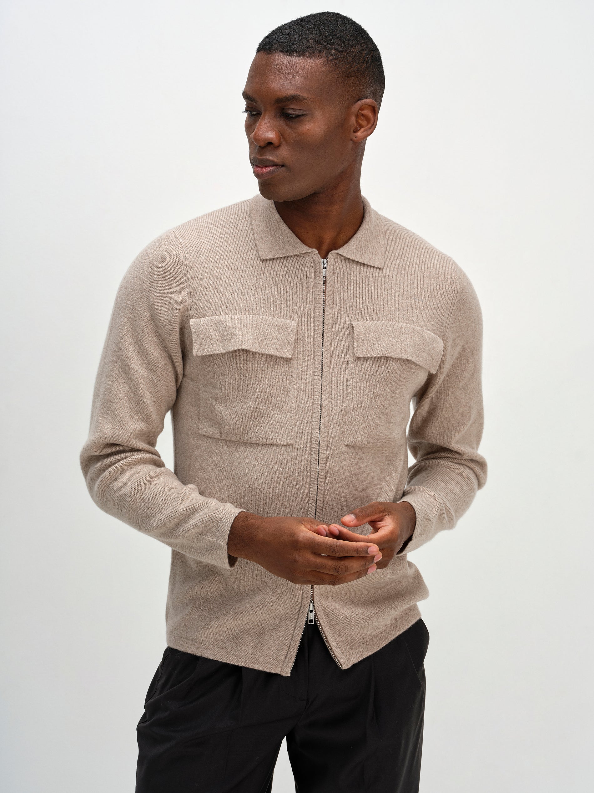 Davida Man Collar Jacket Cardigans Sand