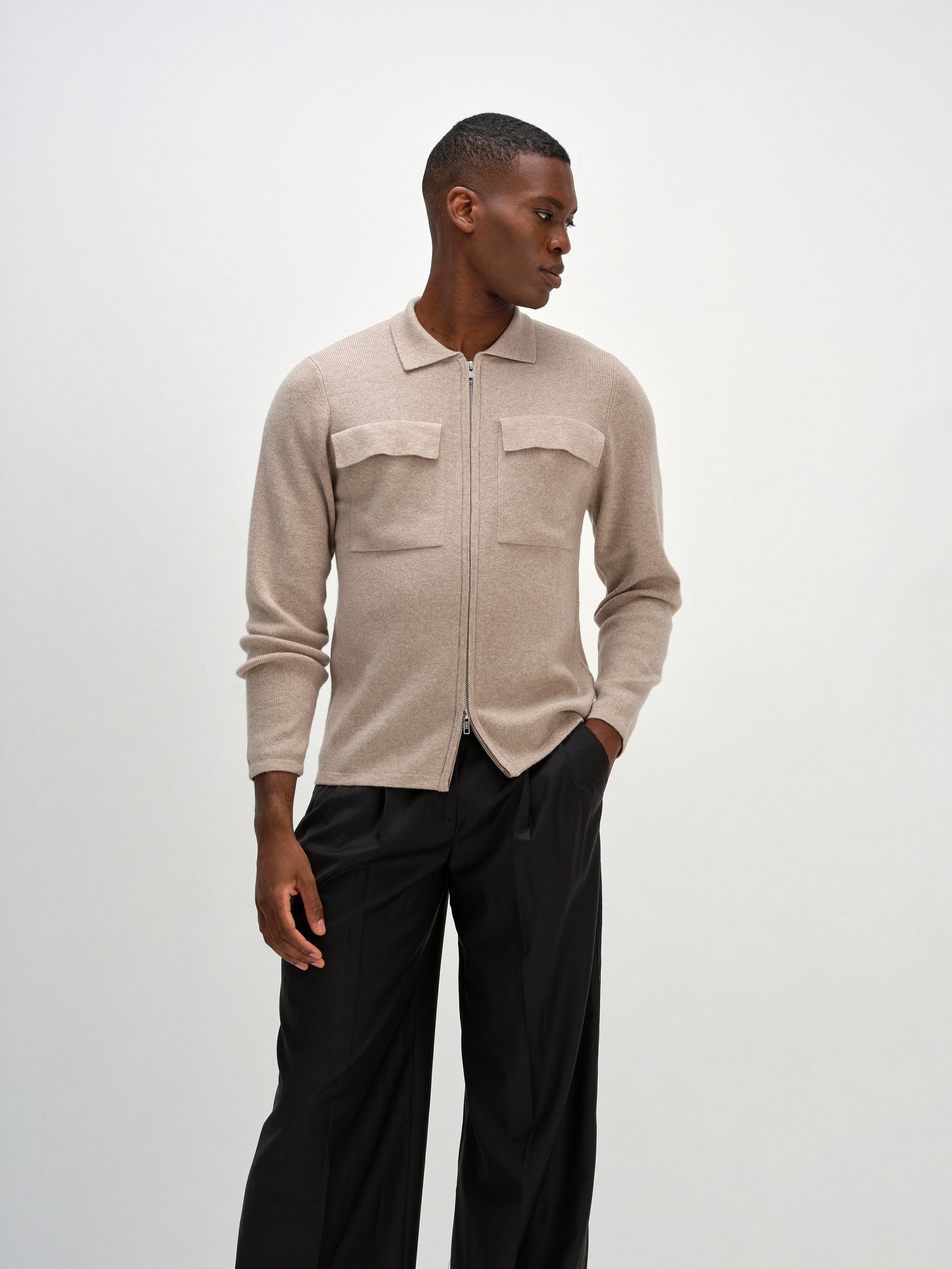 Davida Man Collar Jacket Cardigans Sand