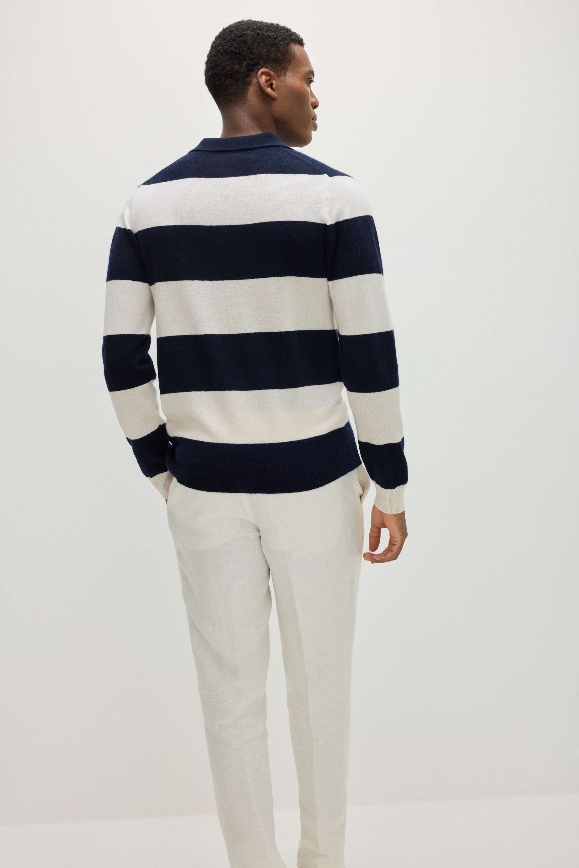 Davida Man Collar Striped Sweaters Navy/White