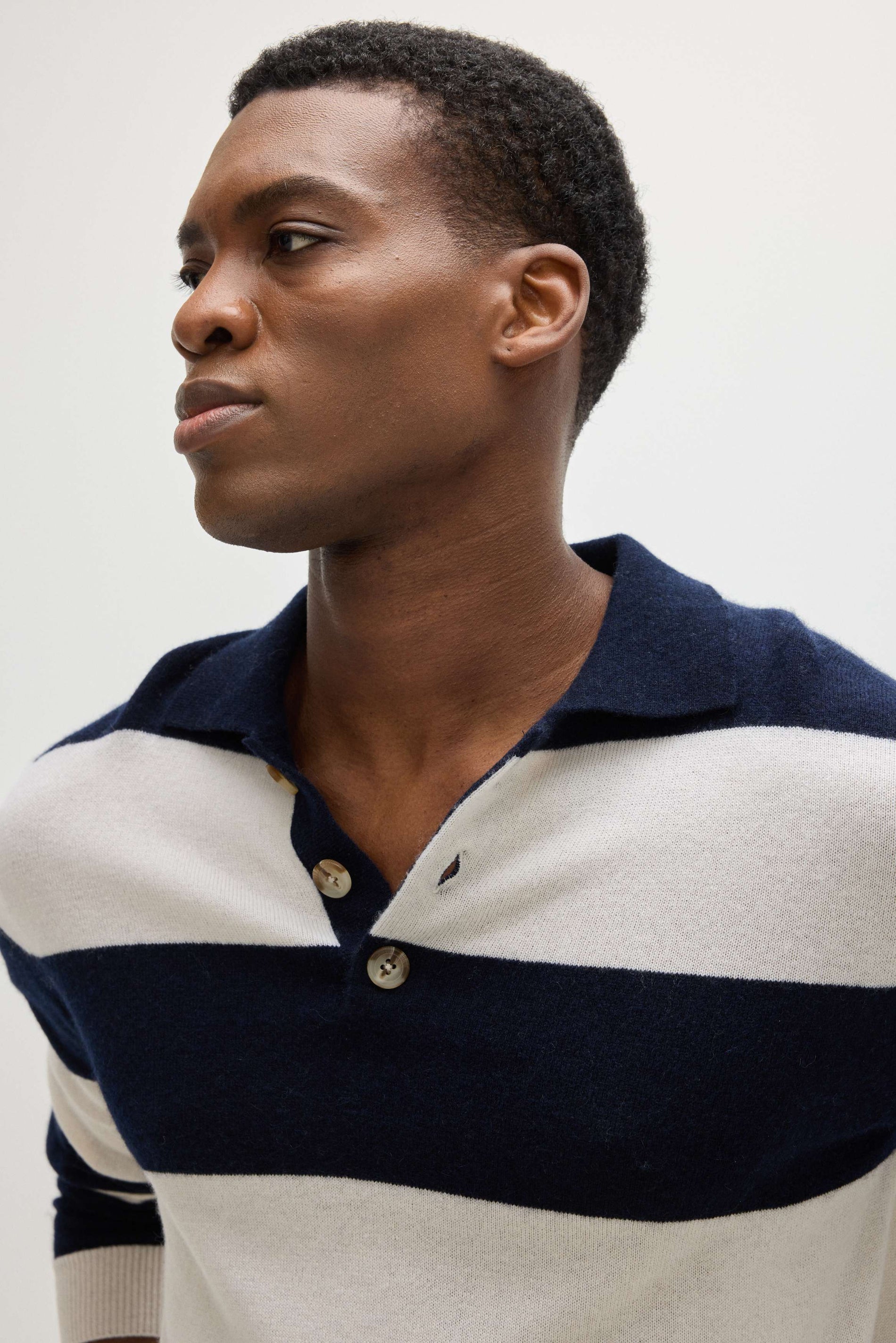 Davida Man Collar Striped Sweaters Navy/White