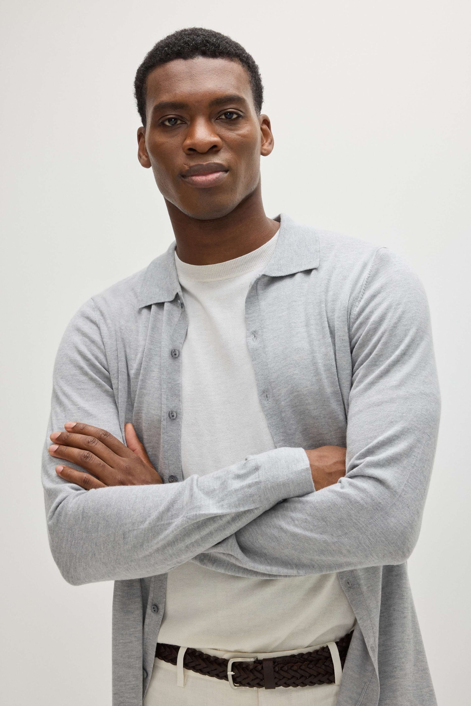 Davida Man Fine Knit Classic Shirt Sweaters Light Grey