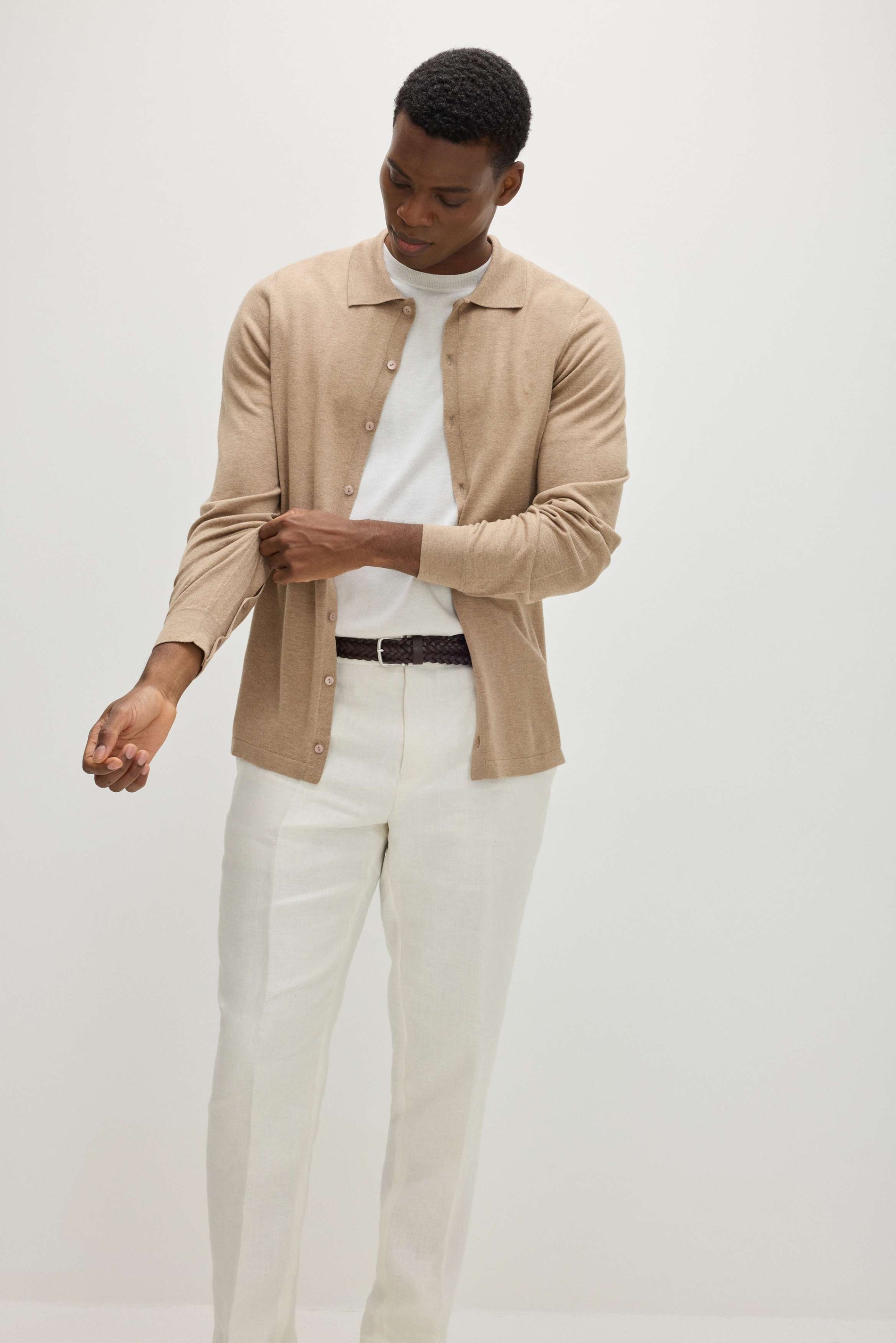 Davida Man Fine Knit Classic Shirt Sweaters Mink