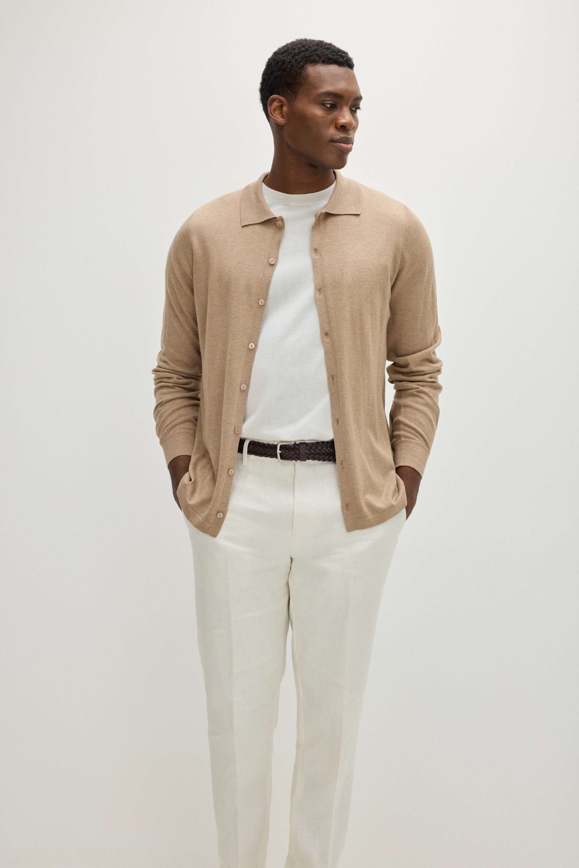 Davida Man Fine Knit Classic Shirt Sweaters Mink