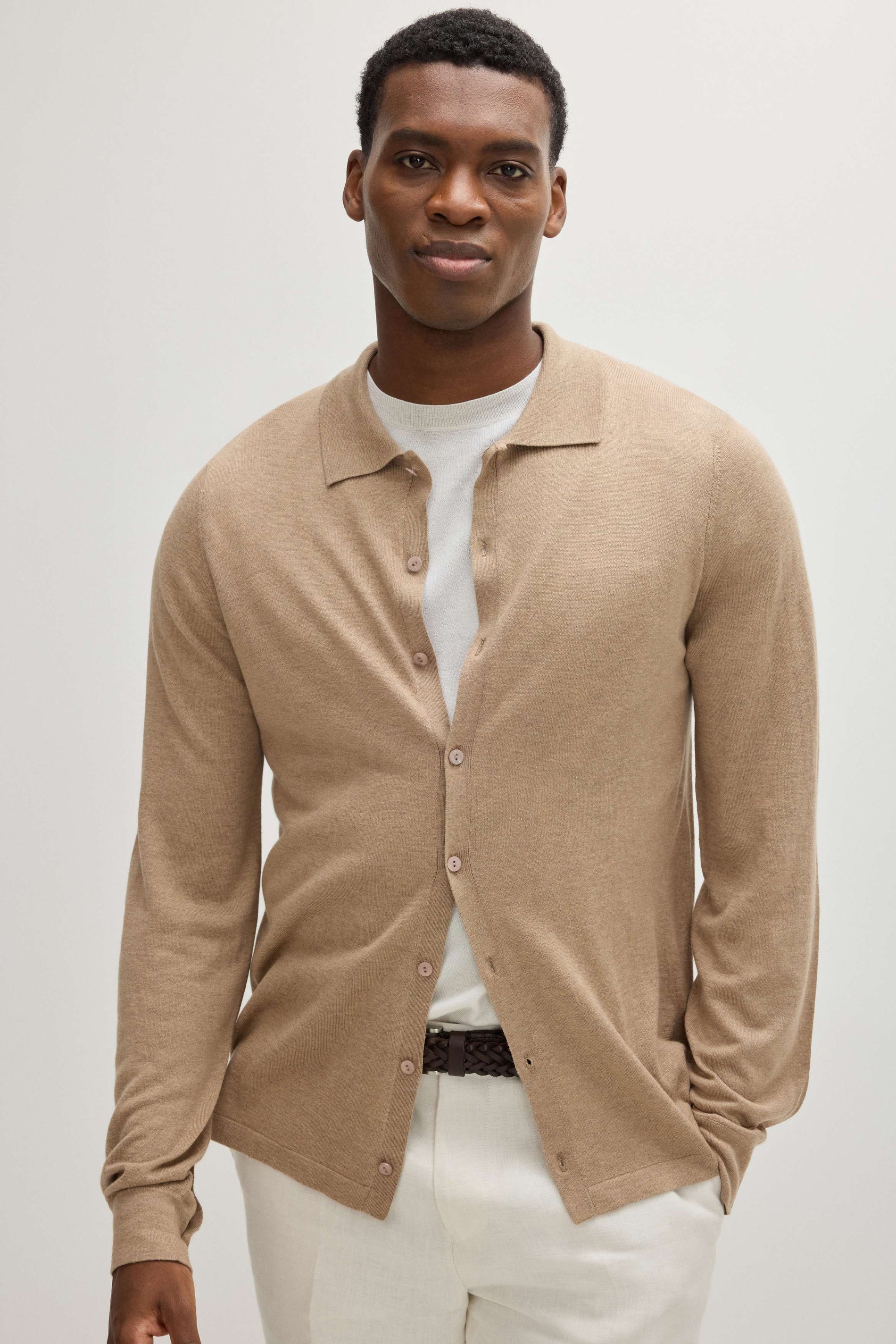 Davida Man Fine Knit Classic Shirt Sweaters Mink