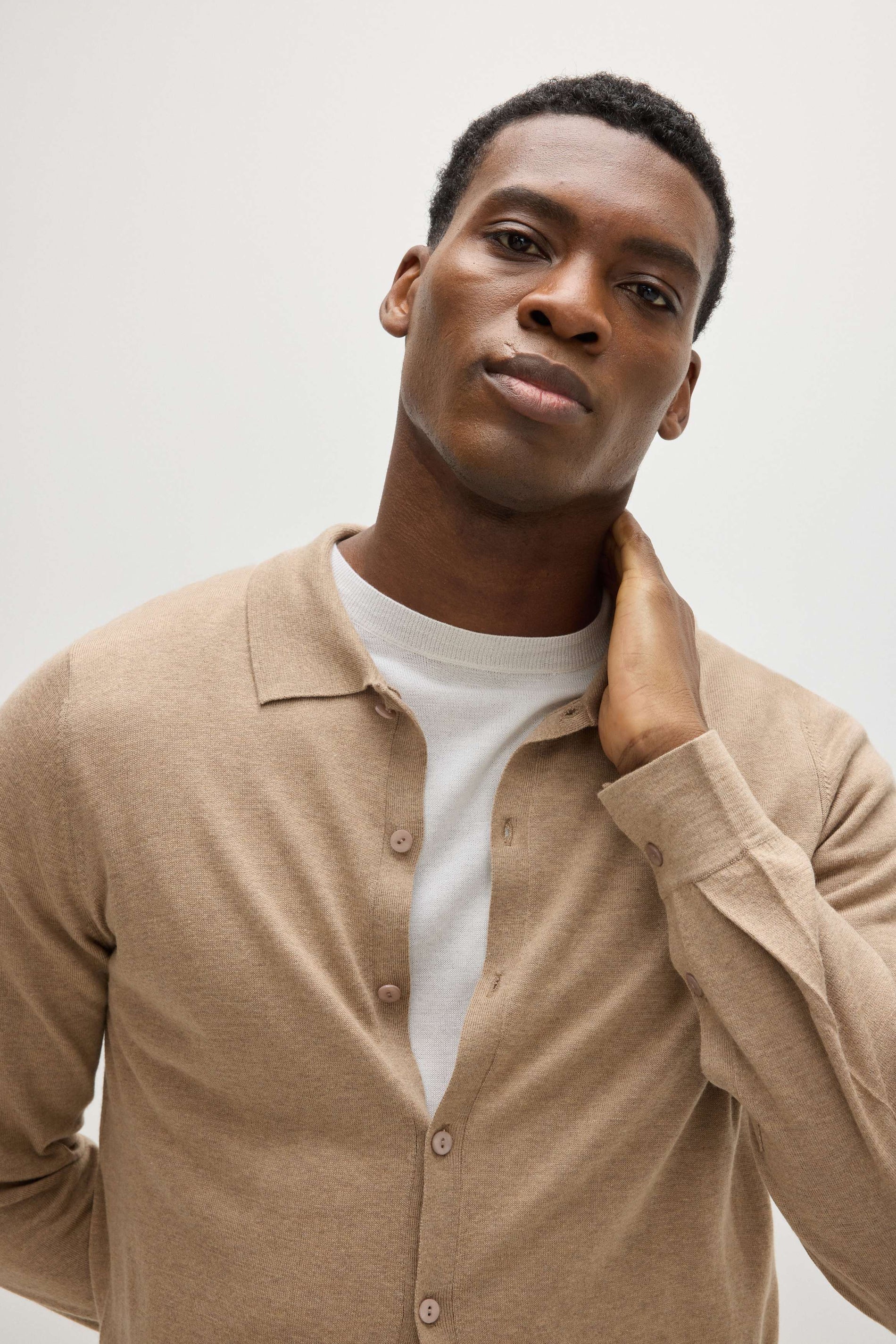 Davida Man Fine Knit Classic Shirt Sweaters Mink