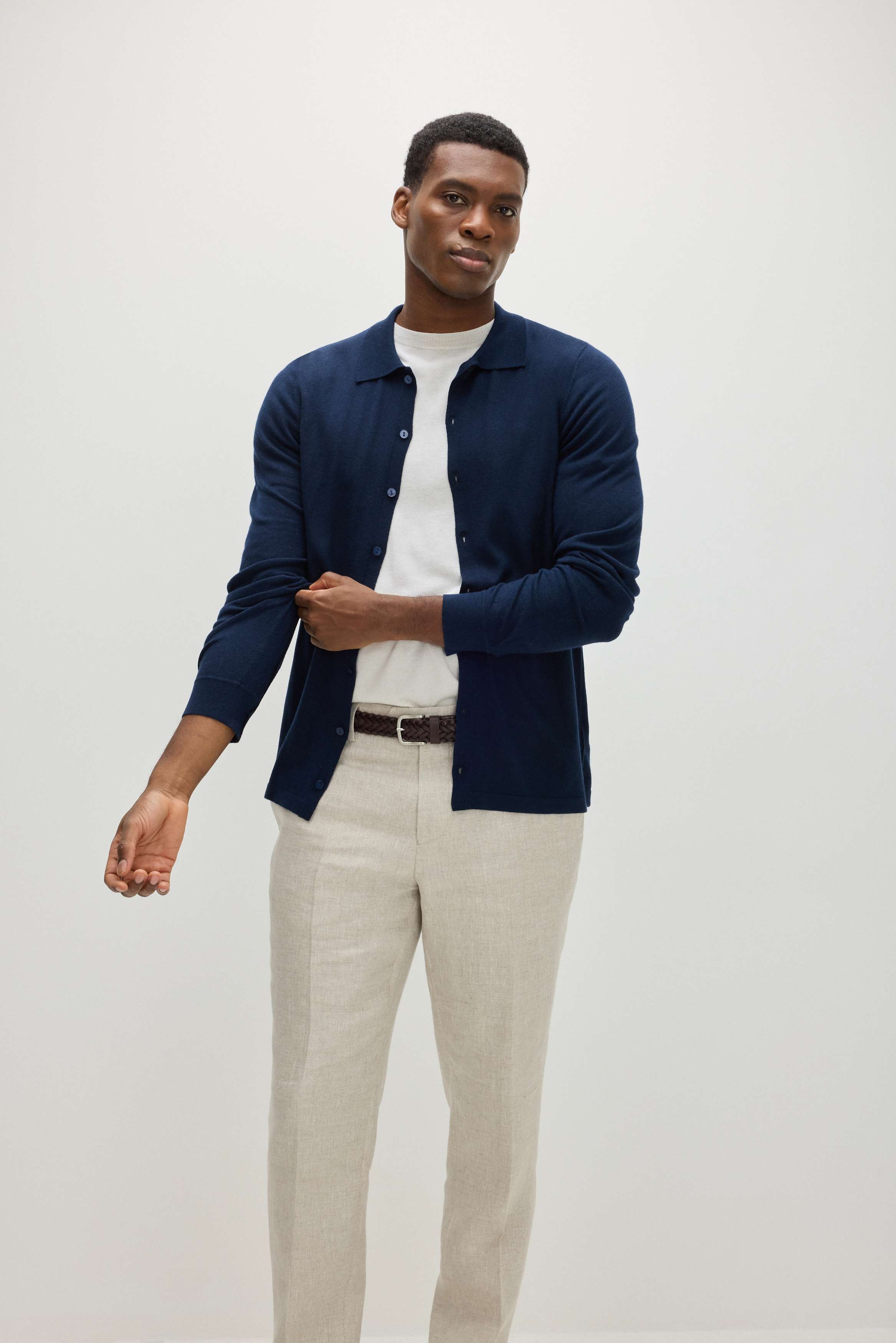 Man Fine Knit Classic Shirt - Sweaters - Navy – Davida Cashmere