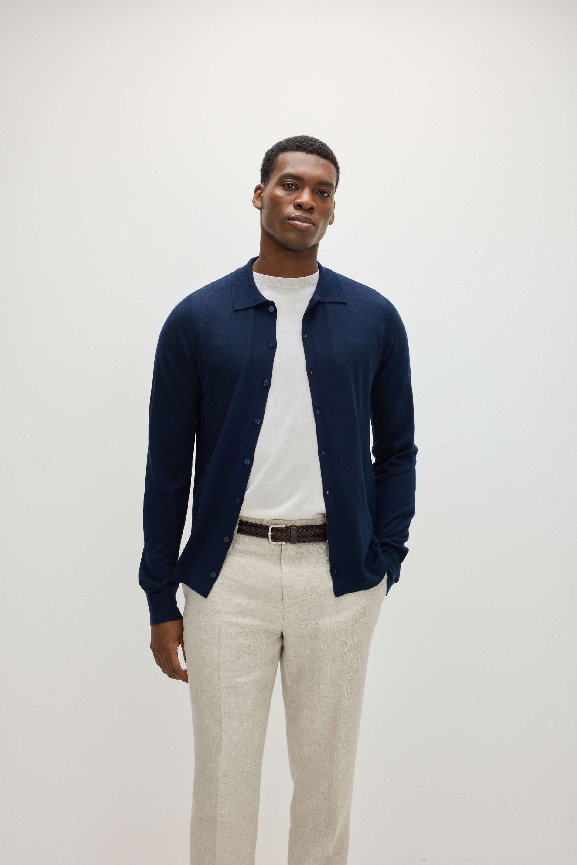 Davida Man Fine Knit Classic Shirt Sweaters Navy