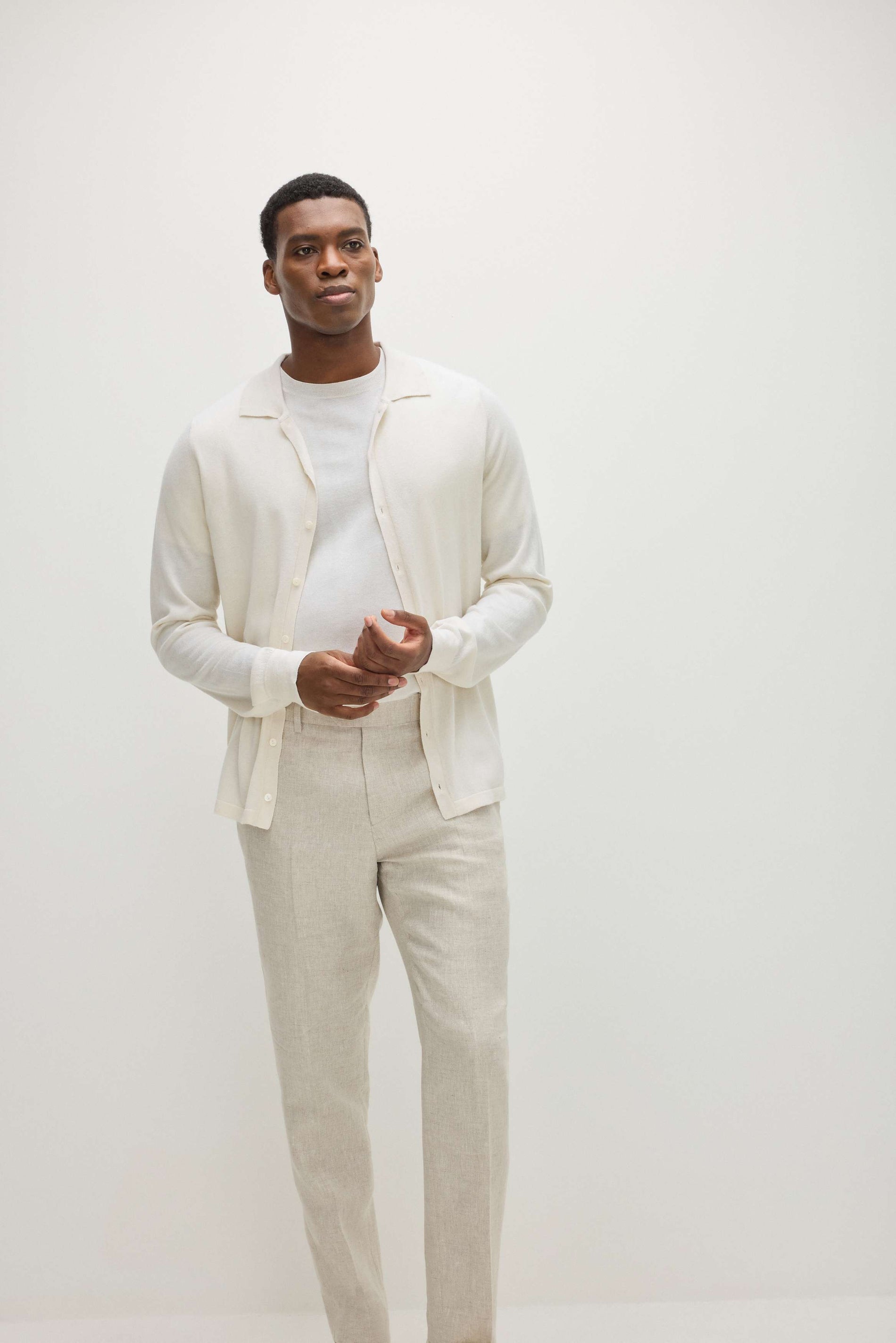 Davida Man Fine Knit Classic Shirt Sweaters White