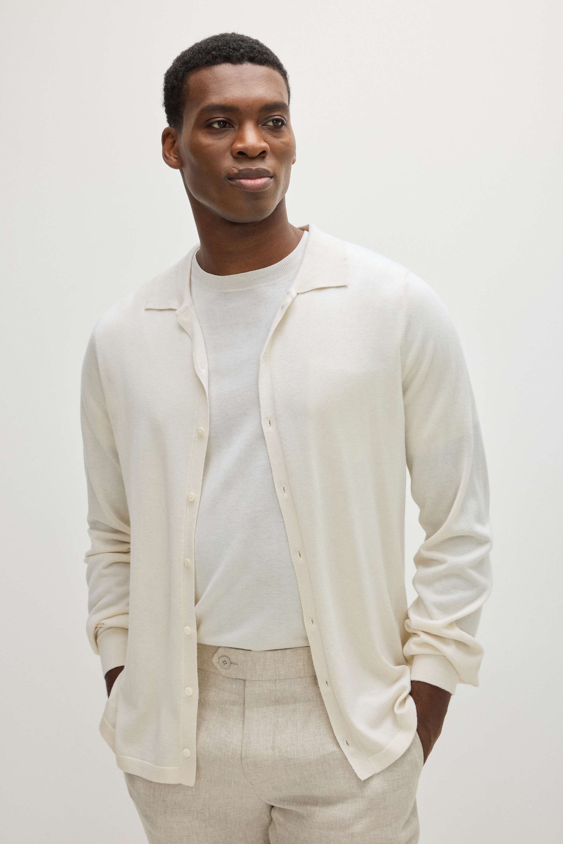 Davida Man Fine Knit Classic Shirt Sweaters White