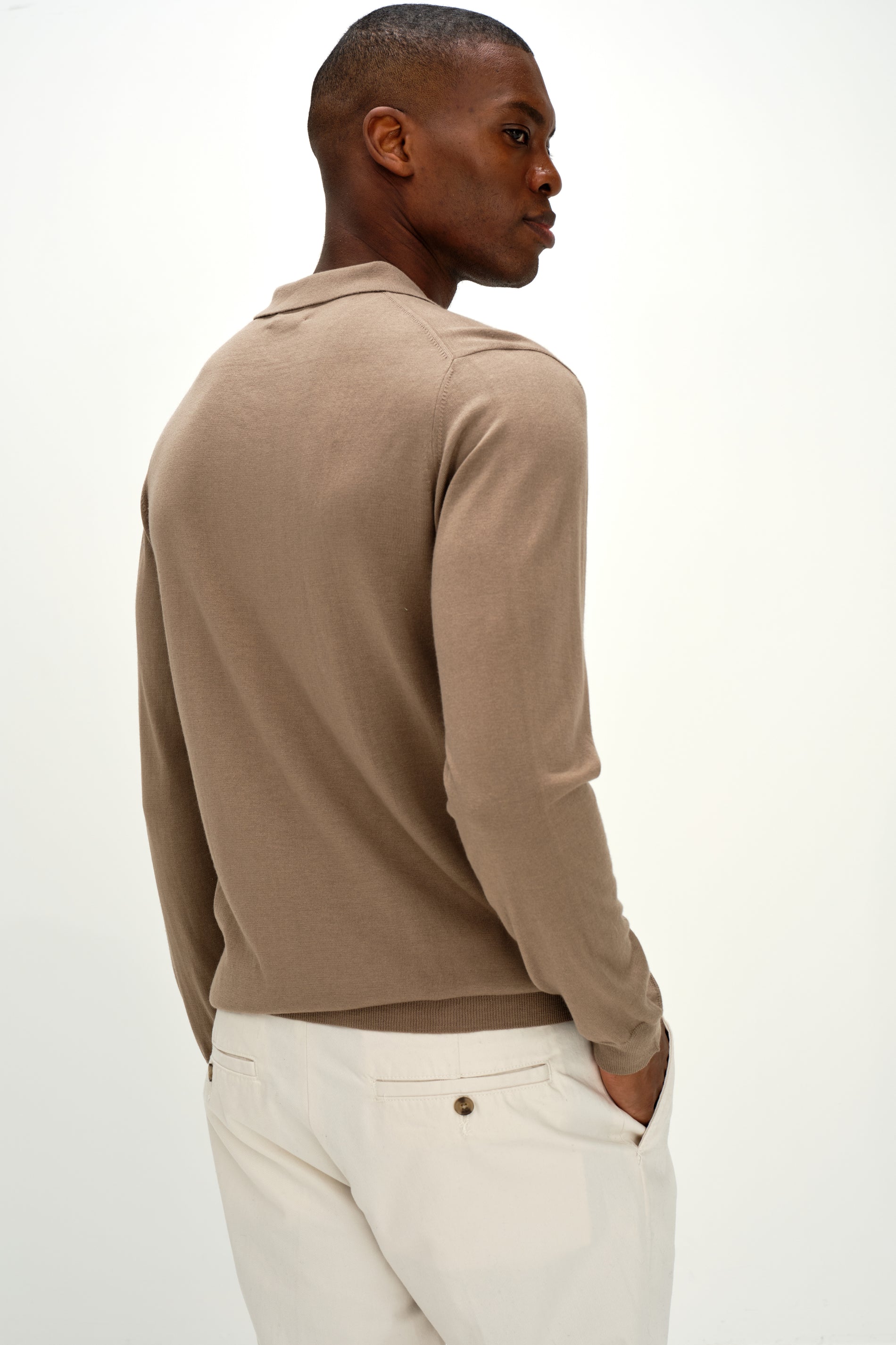 Davida Man Fine Knit Collar Sweaters Mink