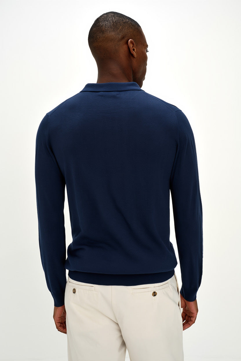 Davida Man Fine Knit Collar Sweaters Navy