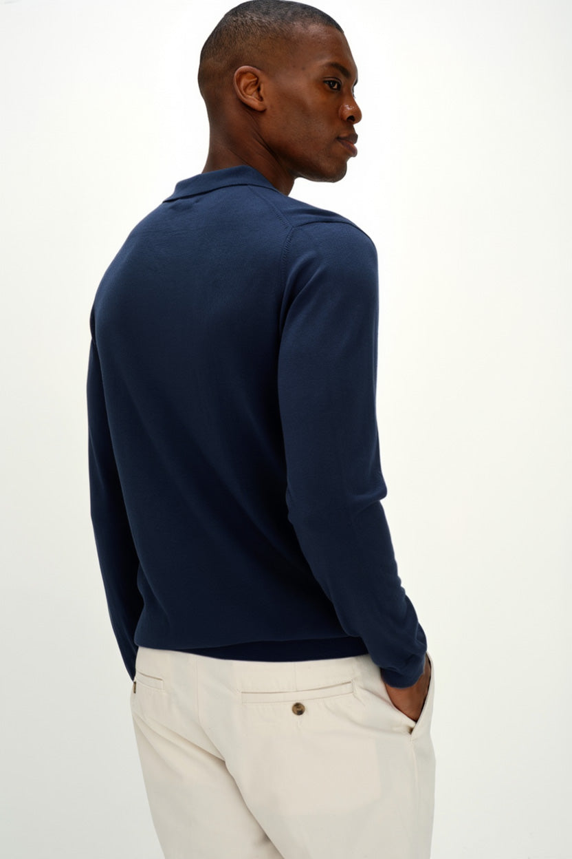 Davida Man Fine Knit Collar Sweaters Navy