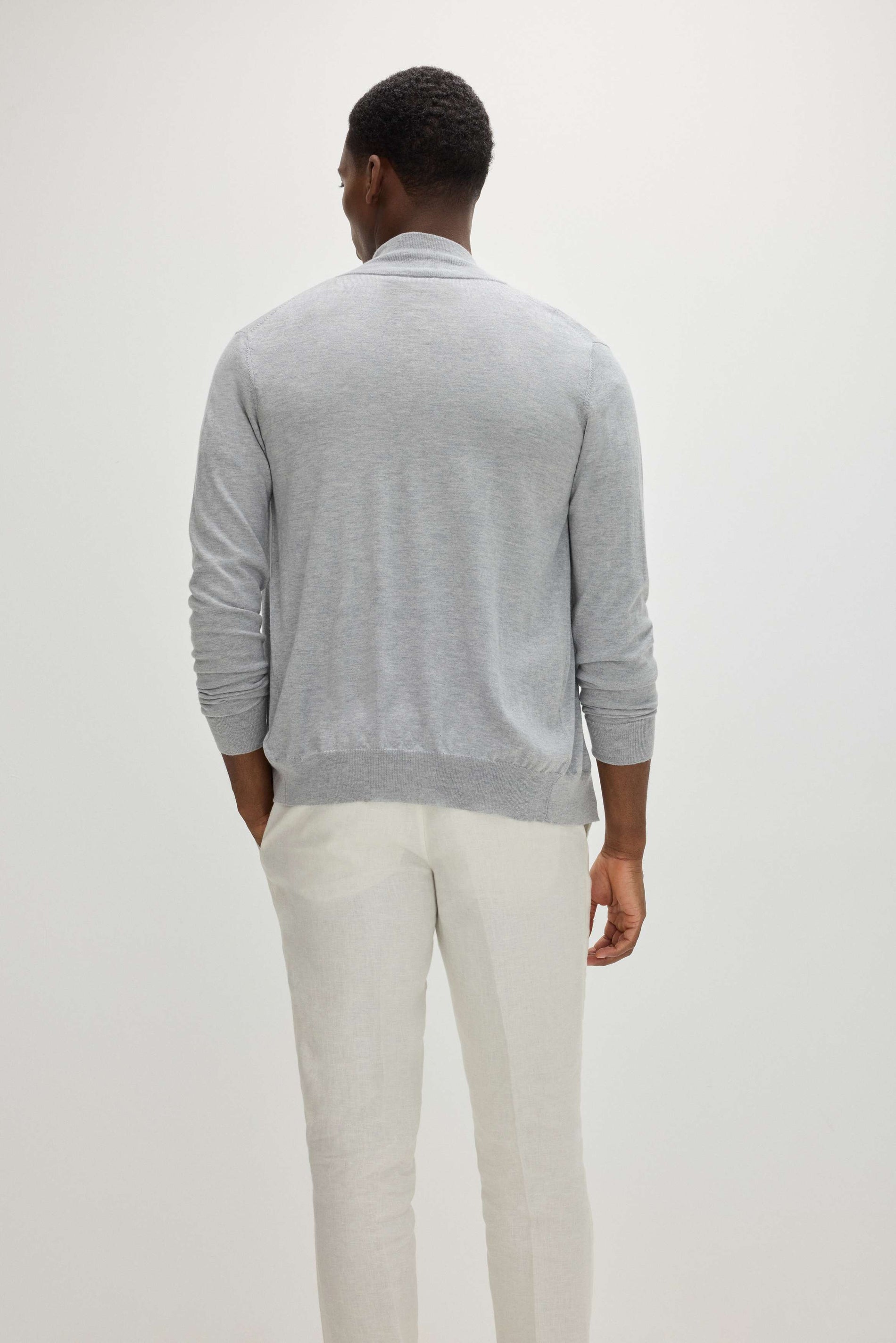 Davida Man Fine Knit Full Zip Sweaters Light Grey