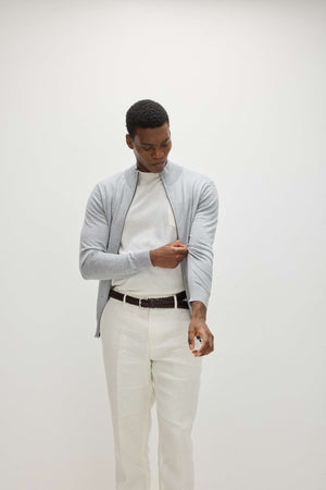 Man Fine Knit Full Zip - Light Grey