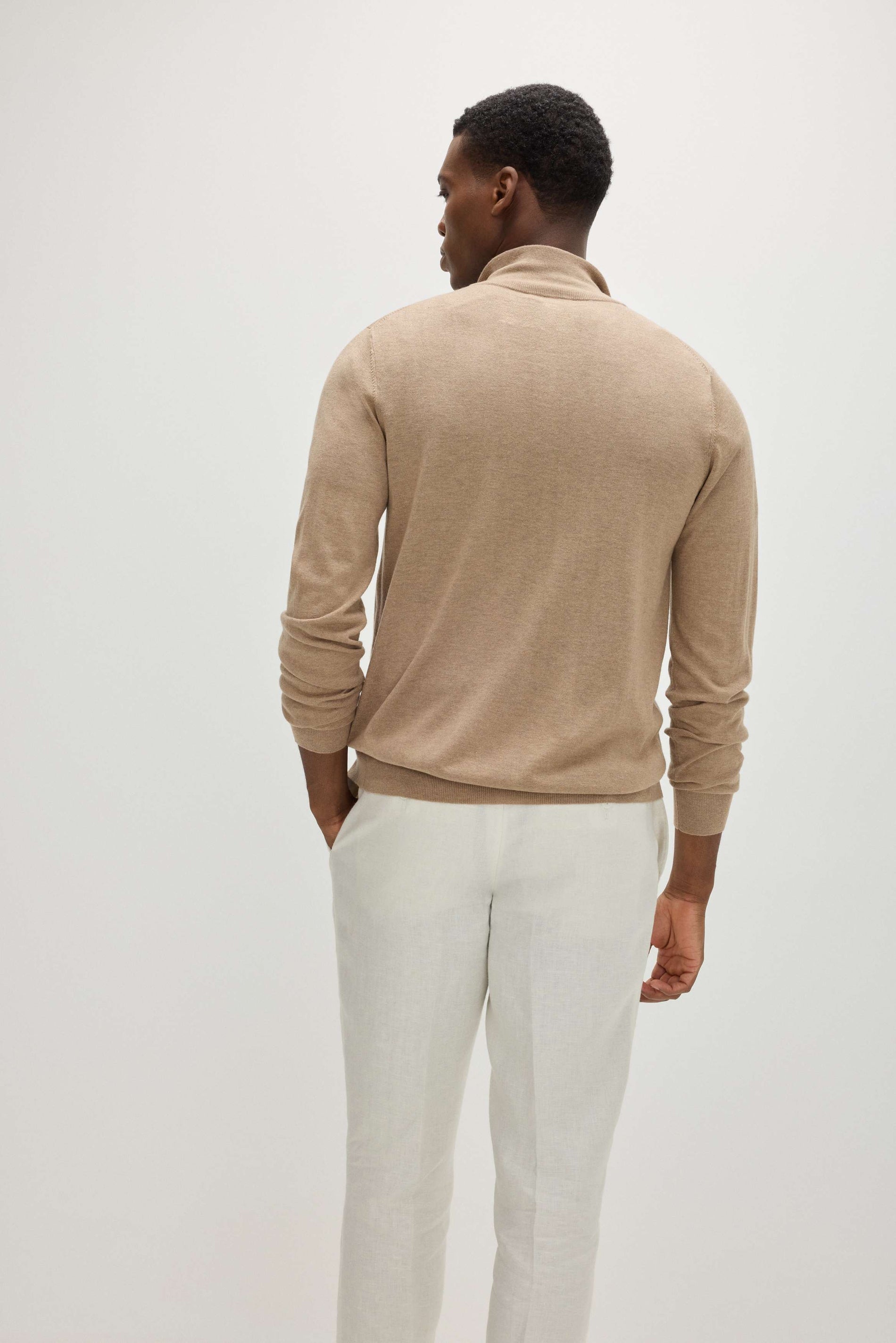 Davida Man Fine Knit Full Zip Sweaters Mink