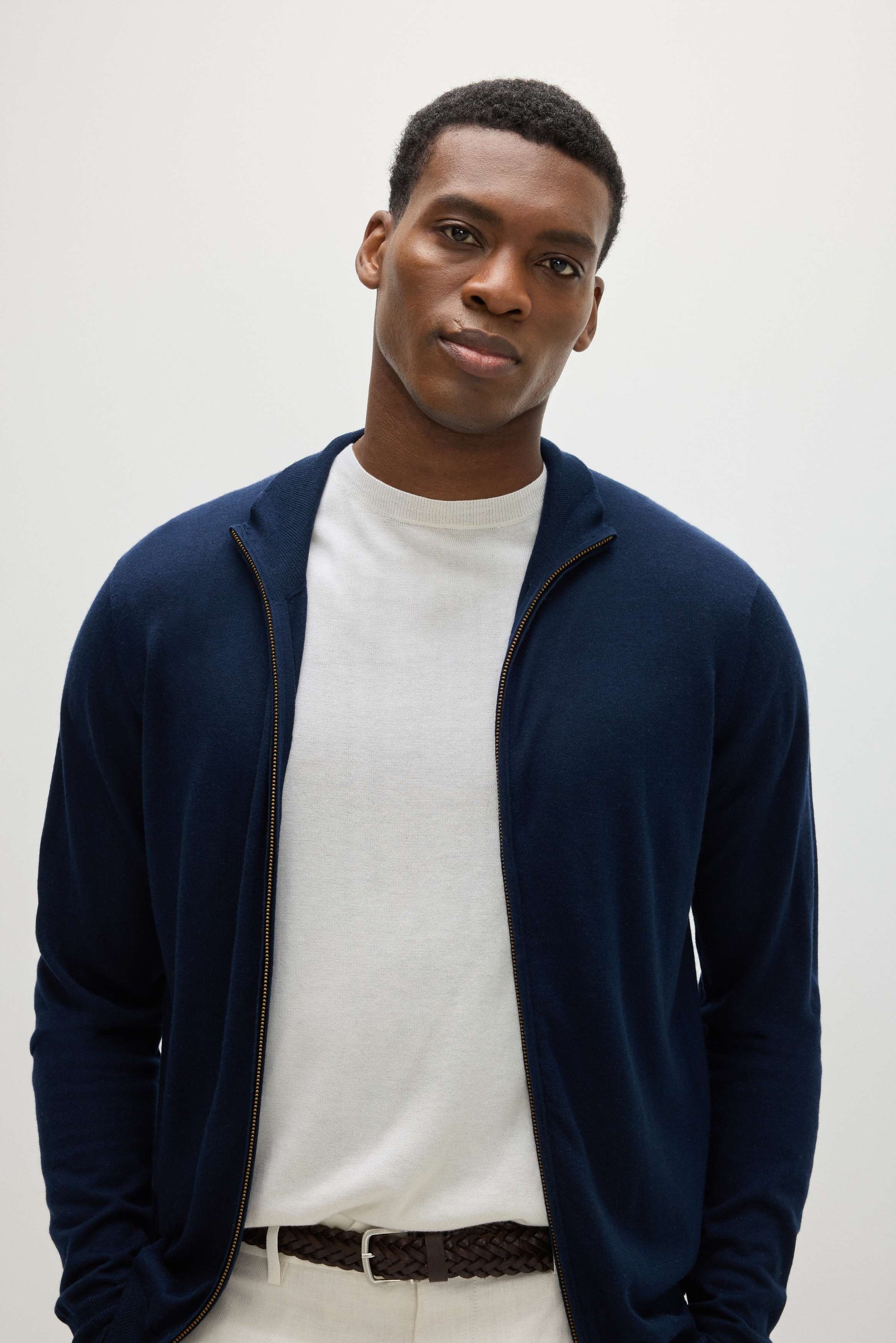 Davida Man Fine Knit Full Zip Sweaters Navy