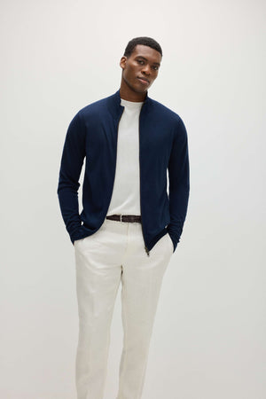 Man Fine Knit Full Zip - Navy