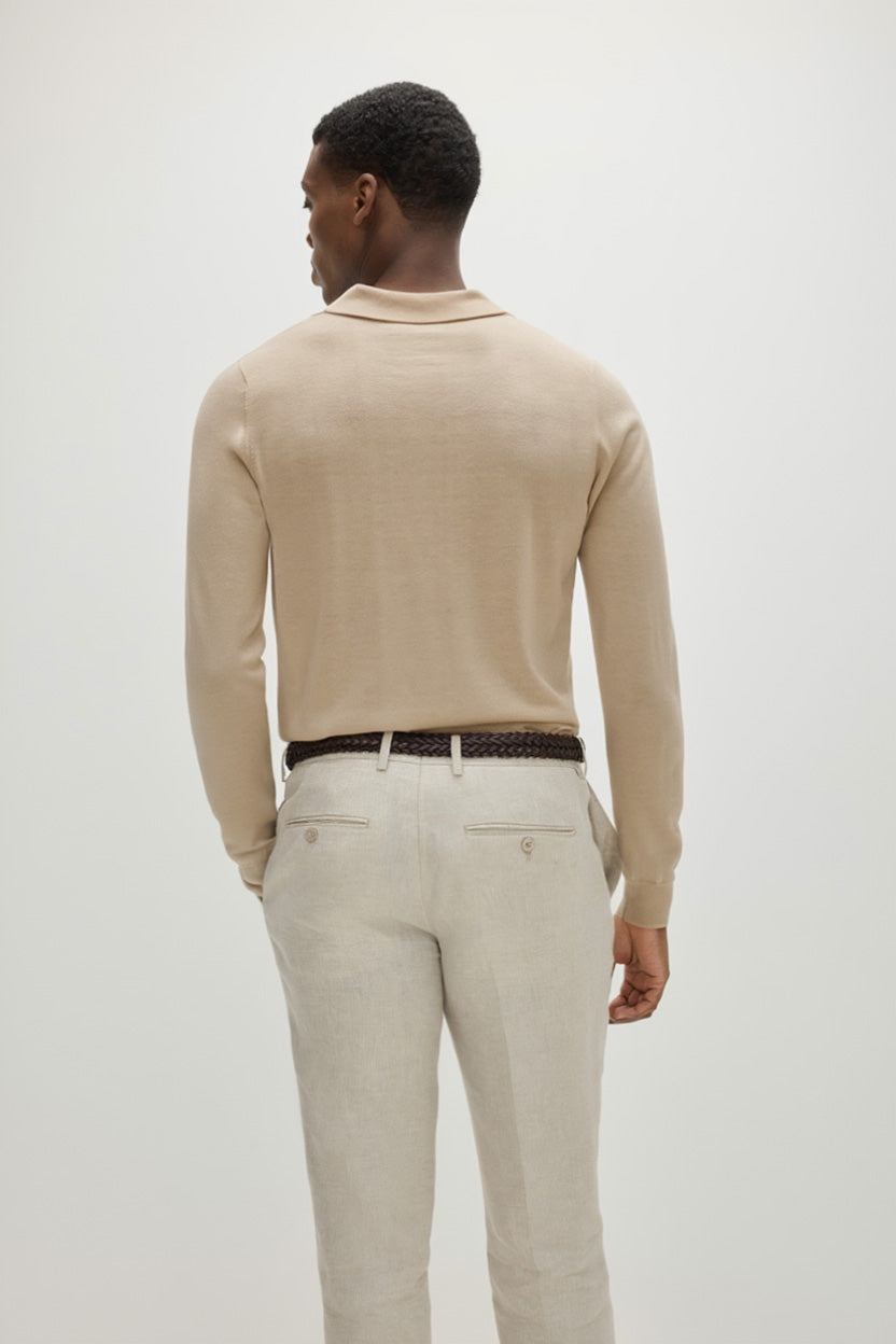 Davida Man Fine Knit Open Collar Sweater Sweaters Light Beige