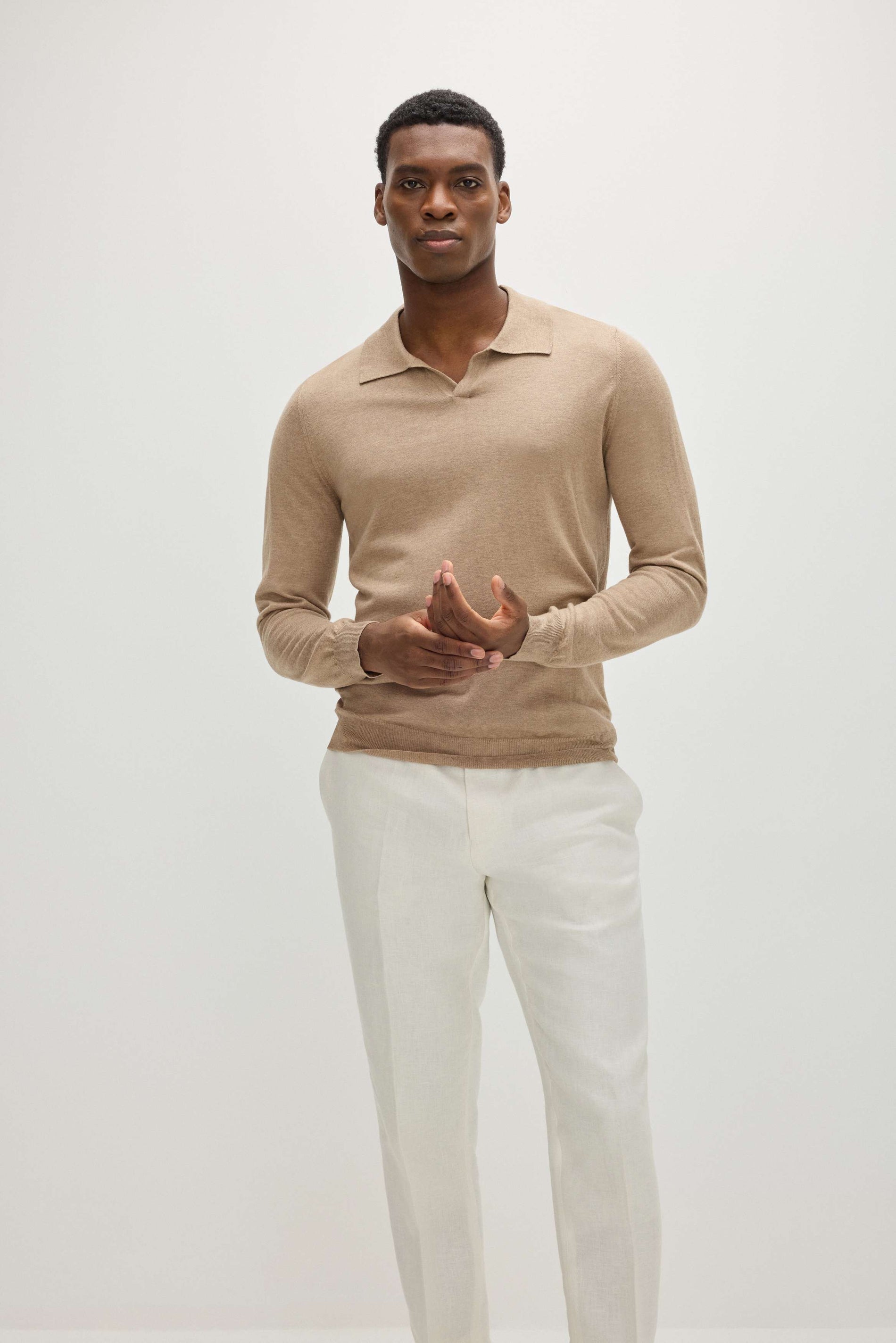 Davida Man Fine Knit Open Collar Sweater Sweaters Mink