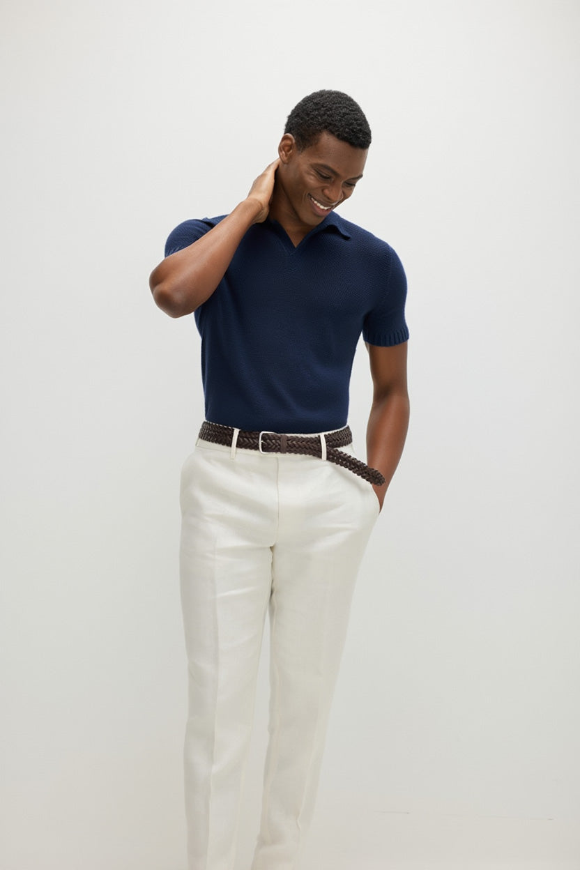 Davida Man Fine Knit Open Collar T-shirt Sweaters Navy