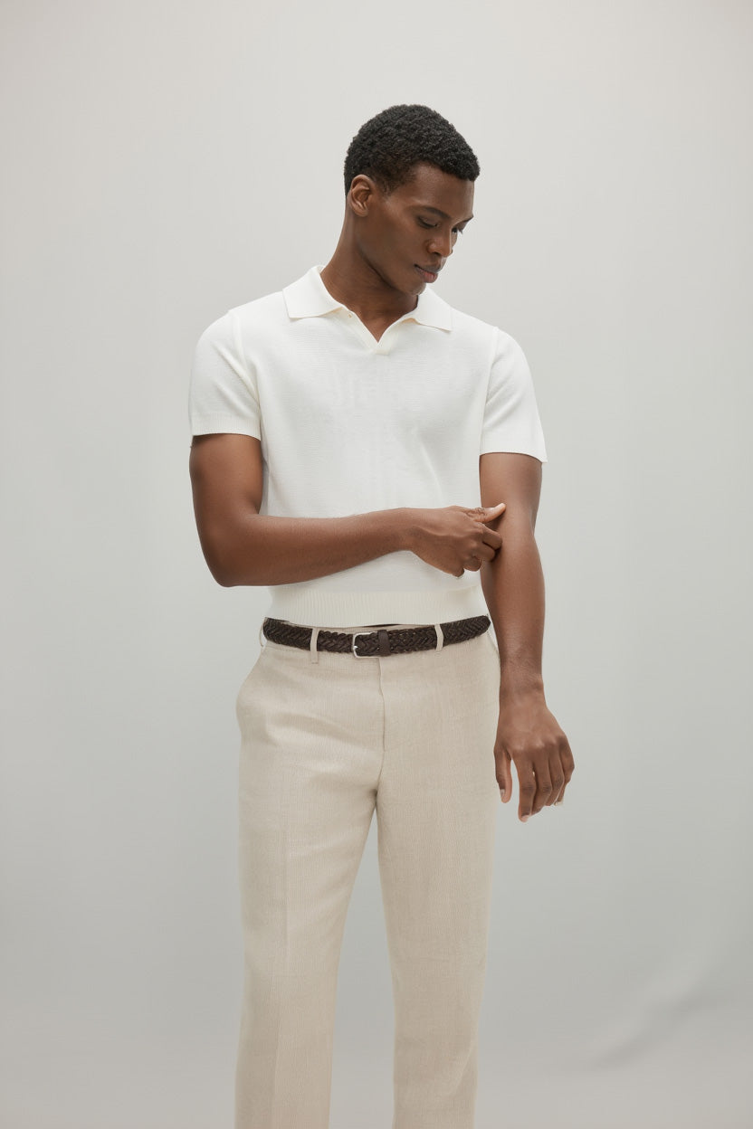 Davida Man Fine Knit Open Collar T-shirt Sweaters White