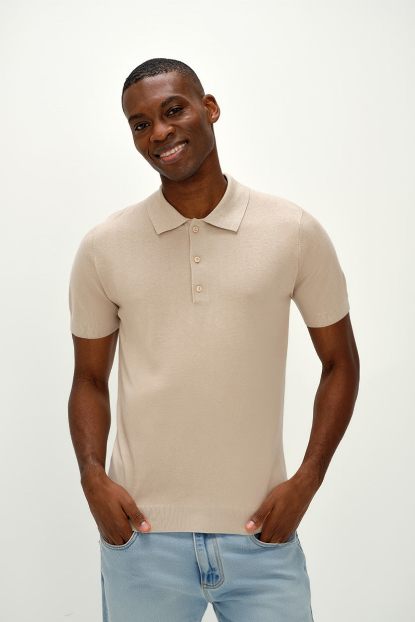 Davida Man Fine Knit Pique Sweaters Light Beige