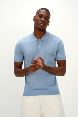 Man Fine Knit Pique - Light Blue