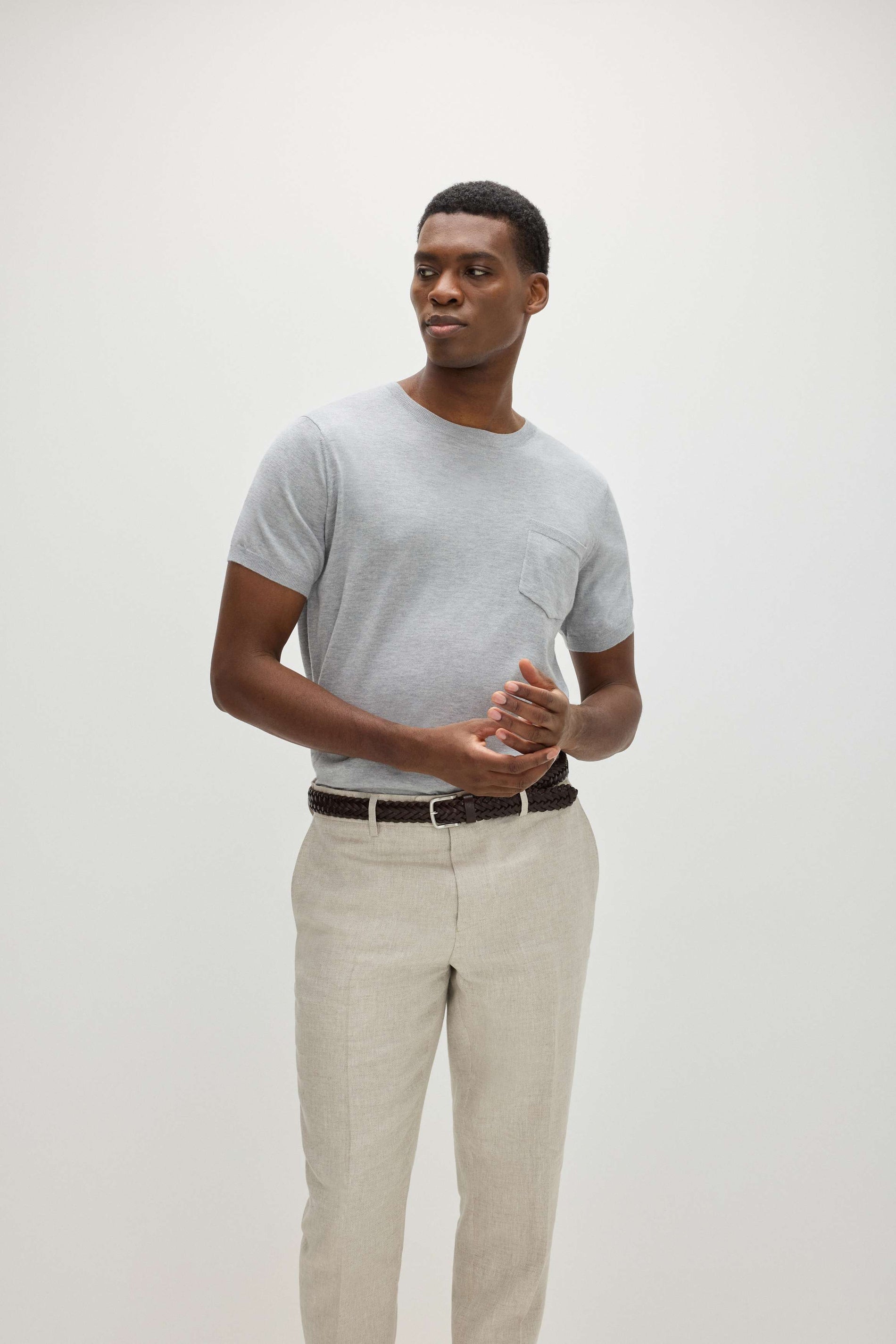 Davida Man Fine Knit Pocket T-Shirt Sweaters Light Grey